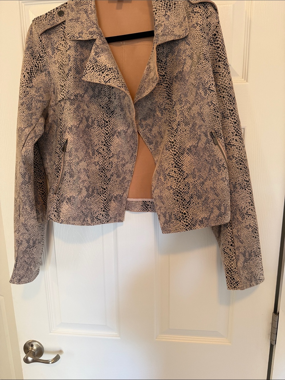 Snake-Print Faux Suede Moto Shawl - Beige/Natural
